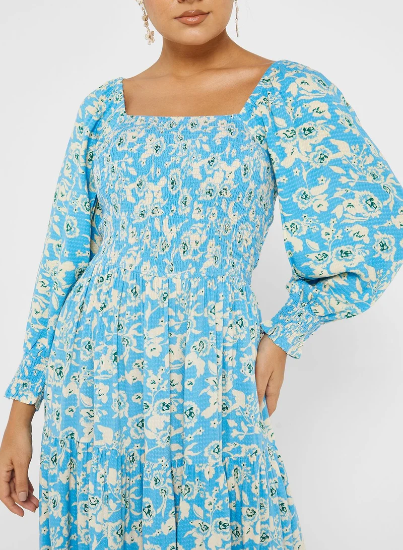 YAS Floral Print Tiered Dress