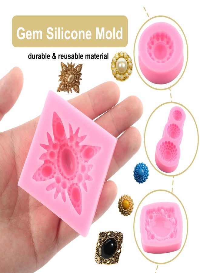 ZiXiang Pearl Diamond Brooch Silicone Molds Brooch Gemstone Fondant Mold For Cake Decoration Cupcake Topper Sugar Cum Paste Chocolate Candy Jewelry Polymer Clay Set of 4 - Image 2