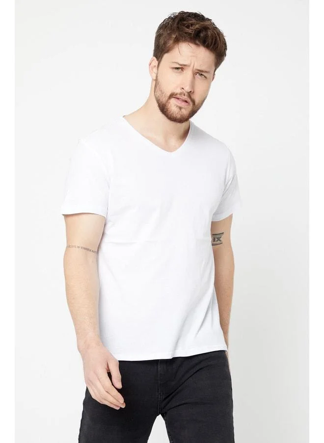Mmetalic Men's Multicolored 100% Cotton T-Shirts Regular Fit Comfortable Cut V-Neck 5-Pack Basic Set