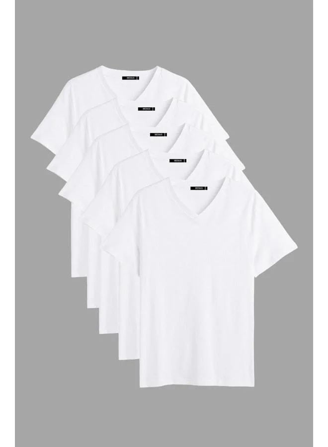 Men's Multicolored 100% Cotton T-Shirts Regular Fit Comfortable Cut V-Neck 5-Pack Basic Set
