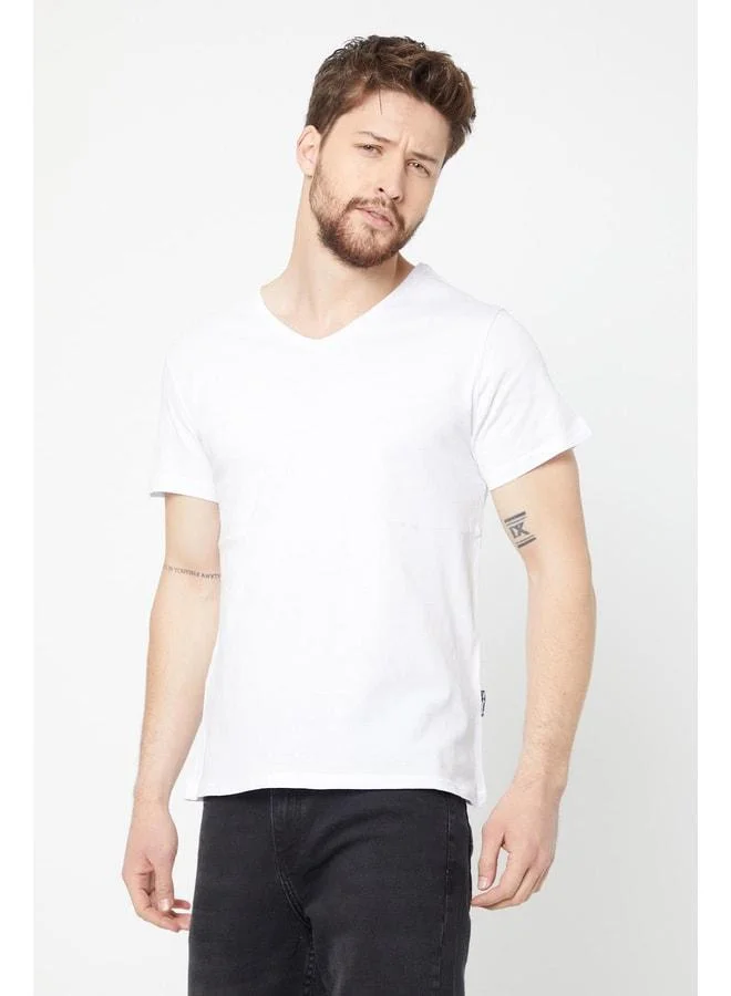 Mmetalic  Men's Multicolored 100% Cotton T-Shirts Regular Fit Comfortable Cut V-Neck 5-Pack Basic Set for Men | Best Price UAE