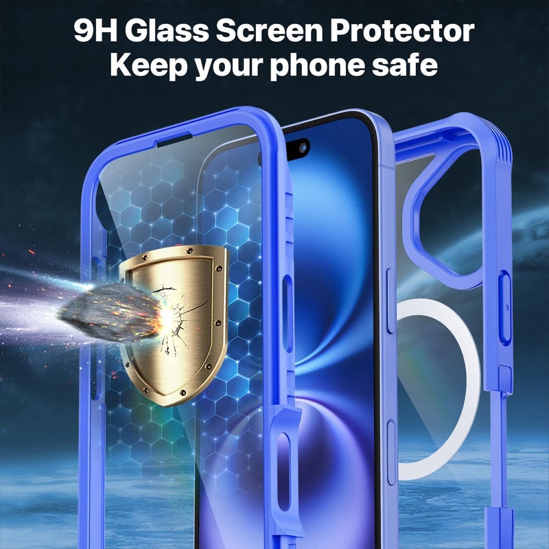 CENHUFO Magnetic Case for iPhone 16 Plus, Compatible with MagSafe Built-in Tempered Glass Screen Protector and Camera Protector, 360° Shockproof Phone Cover Case - Light Blue Compact trendy practical build - Image 4