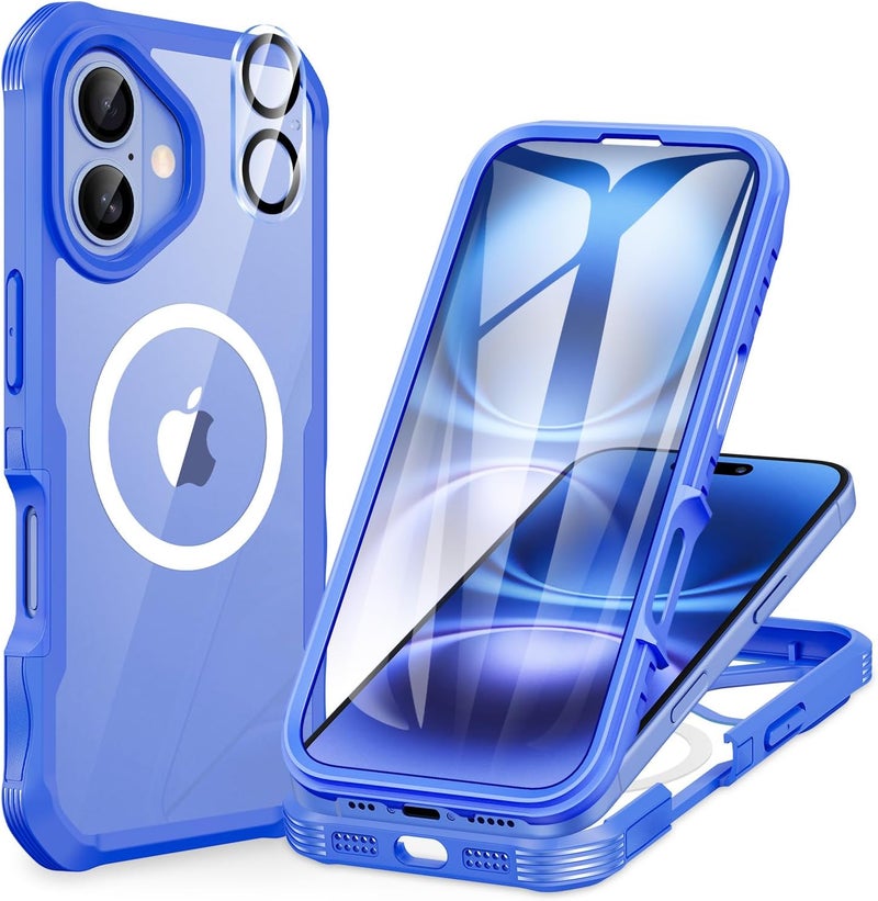 CENHUFO Magnetic Case for iPhone 16 Plus, Compatible with MagSafe Built-in Tempered Glass Screen Protector and Camera Protector, 360° Shockproof Phone Cover Case - Light Blue Compact trendy practical build - Image 1