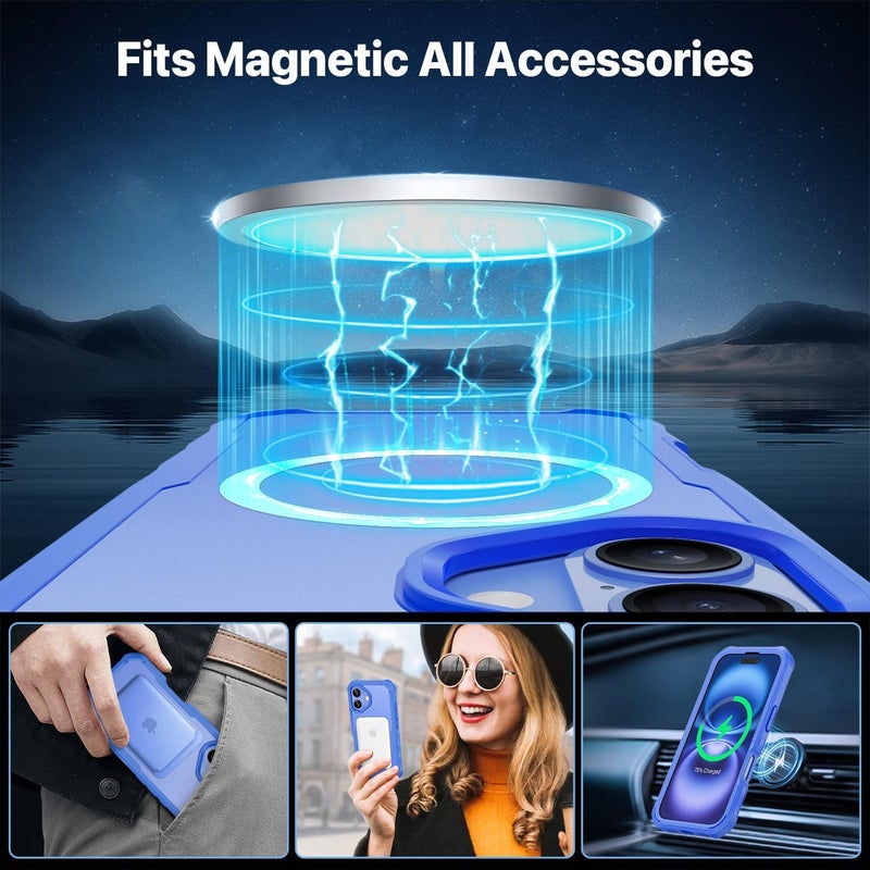 CENHUFO Magnetic Case for iPhone 16 Plus, Compatible with MagSafe Built-in Tempered Glass Screen Protector and Camera Protector, 360° Shockproof Phone Cover Case - Light Blue Compact trendy practical build - Image 3