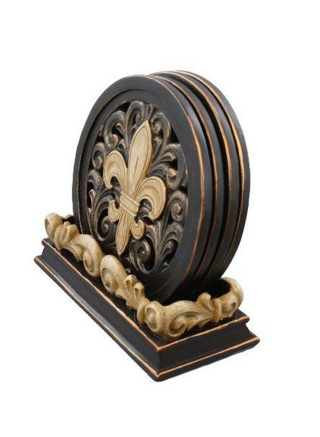 إل إل هوم مجموعة 4 أكواب من LL Home بتصميم مخطوطات فلور دي ليز المنحوتة - Image 2