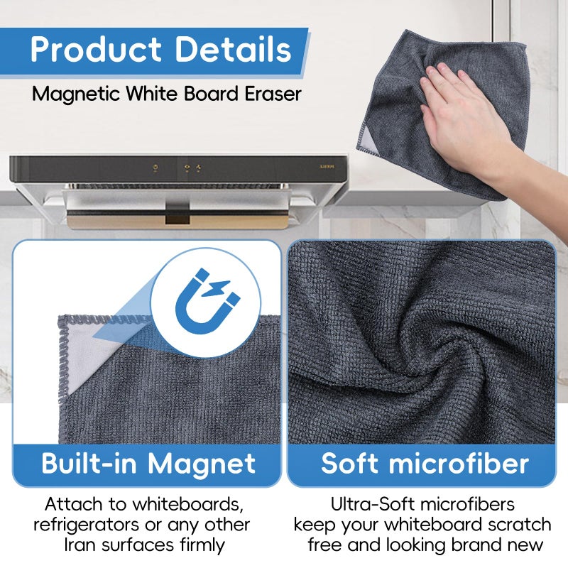 GoClimber 4 Pack Magnetic Microfiber Cleaning Cloth, Dry Erase Erasers Cleaner for Whiteboards, Blackboards, Chalkboards, Glassboards, Home, Office, School, Gray, 10'' x 9.25'' - Image 3