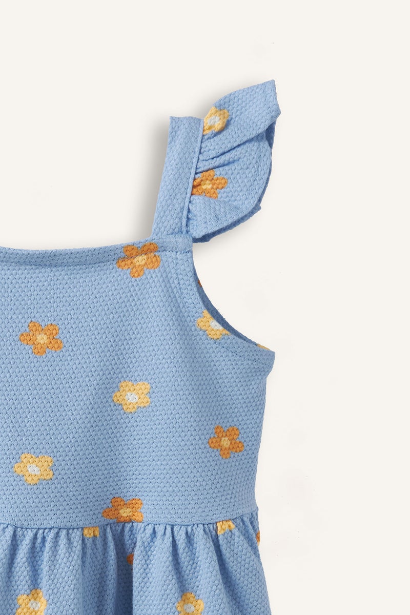 DeFacto Blue BabyGirl Floral Strappy Knitted Dress Casual - Image 2