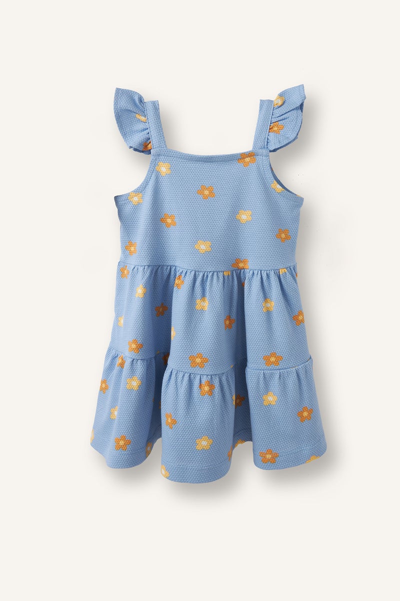 DeFacto Blue BabyGirl Floral Strappy Knitted Dress Casual - Image 3