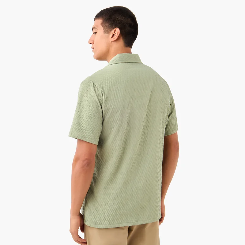 Splash FAV Regular Fit Dobby Textured Shirt with Camp Collar and Short Sleeves