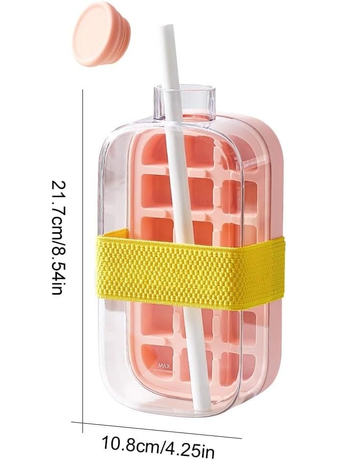 هابي هوم زجاجة مكعبات الثلج، زجاجة ماء 2 في 1 مع غطاء وصندوق، زجاجة لصنع مكعبات الثلج، صينية مكعبات ثلج سيليكون سهلة الضغط لتحريرها لمشروبات العصير والقهوة (وردي، 800 مل) - Image 5