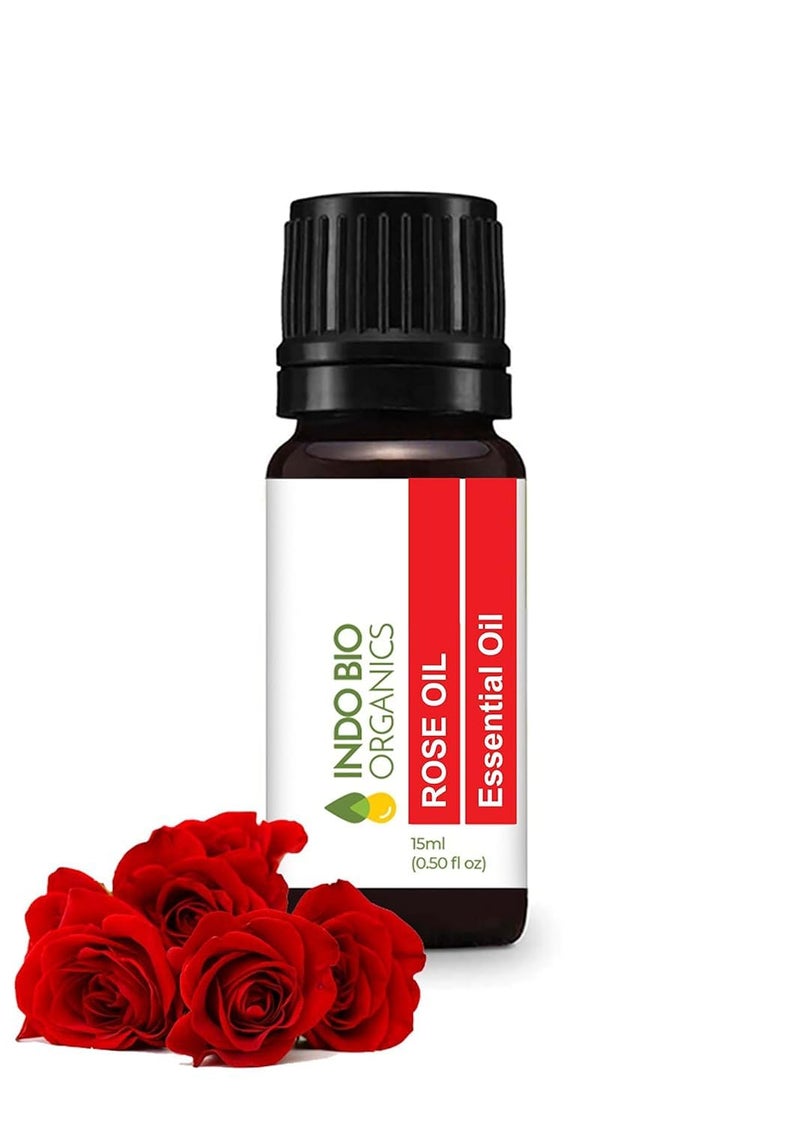 INDO BIO ORGANICS INDO BIO ORGANICS Rose Essential Oil for Face Hair Care and Aromatherapy Therapeutic Natural Organic Rose Essential Oils 15 Ml Rose - Image 1