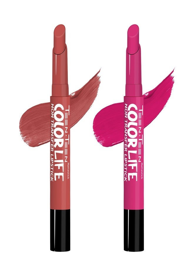 Teen.Teen TEEN TEEN Color Life Nontransfer Crayon Lipstick |Matte Finish with Built-in Primer |Waterproof & Long Lasting Lip Color |Smudge-Proof, Fade-Resistant Formula |Combo Color (Bollywood Nude, Magenta) - Image 1