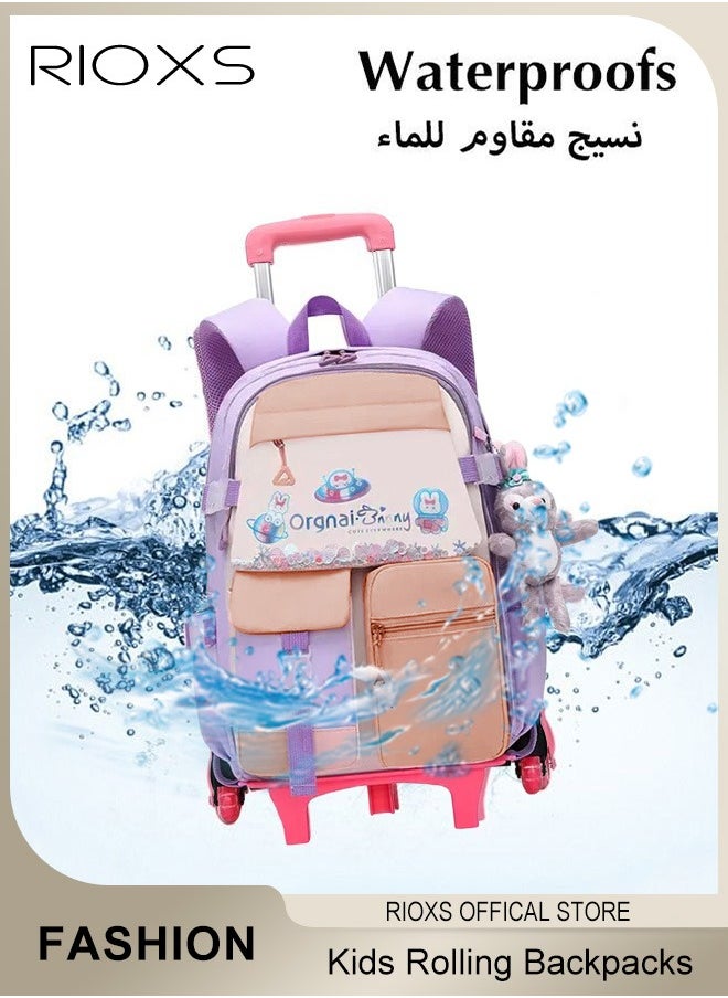 RIOXS Kids Backpack, Rolling Backpacks For Girls, Fashion Printed Trolley School Bags,  Large Capacity Wheeled Luggage Bag, Kids' Waterpoof Backpack, Students Book Bag For Kindergarten And Elementary, Boys Girls Schoolbag  - Image 5