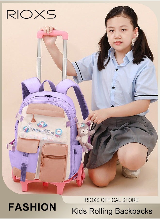 RIOXS Kids Backpack, Rolling Backpacks For Girls, Fashion Printed Trolley School Bags,  Large Capacity Wheeled Luggage Bag, Kids' Waterpoof Backpack, Students Book Bag For Kindergarten And Elementary, Boys Girls Schoolbag  - Image 2