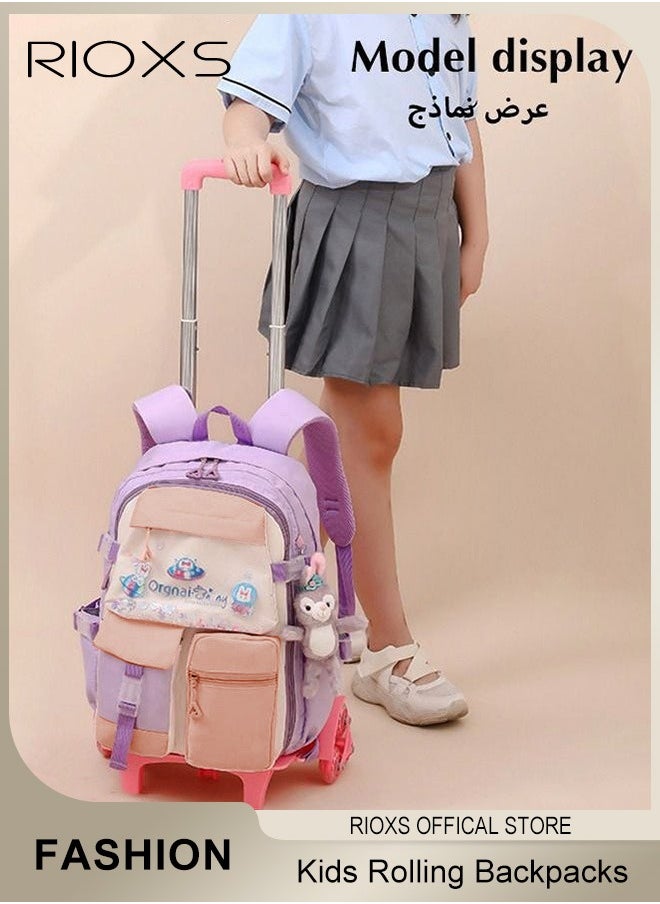 RIOXS Kids Backpack, Rolling Backpacks For Girls, Fashion Printed Trolley School Bags,  Large Capacity Wheeled Luggage Bag, Kids' Waterpoof Backpack, Students Book Bag For Kindergarten And Elementary, Boys Girls Schoolbag  - Image 3