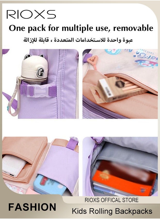 RIOXS Kids Backpack, Rolling Backpacks For Girls, Fashion Printed Trolley School Bags,  Large Capacity Wheeled Luggage Bag, Kids' Waterpoof Backpack, Students Book Bag For Kindergarten And Elementary, Boys Girls Schoolbag  - Image 4