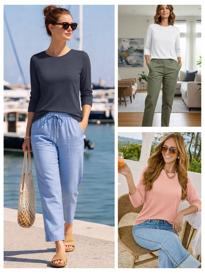 ATHMILE Shirts for Women Trendy Summer 3/4 Sleeve T-Shirts Crewneck Cute Tunic Tops Basic Tees Blouses Loose Fit Pullover Apricot - Image 5