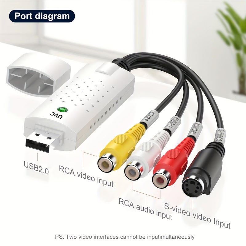 1pc USB 2.0 Video Capture Card With RCA Input VHS VCR To Digital Converter 720P Resolution Audio Video Grabber Compatible With Mini DV Hi8 DVD Camcorders White - Image 1