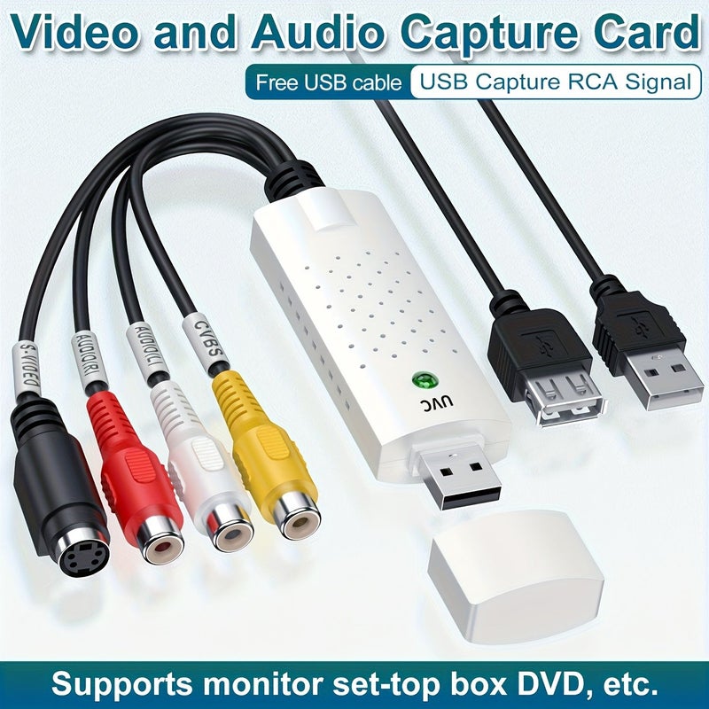 1pc USB 2.0 Video Capture Card With RCA Input VHS VCR To Digital Converter 720P Resolution Audio Video Grabber Compatible With Mini DV Hi8 DVD Camcorders White - Image 2