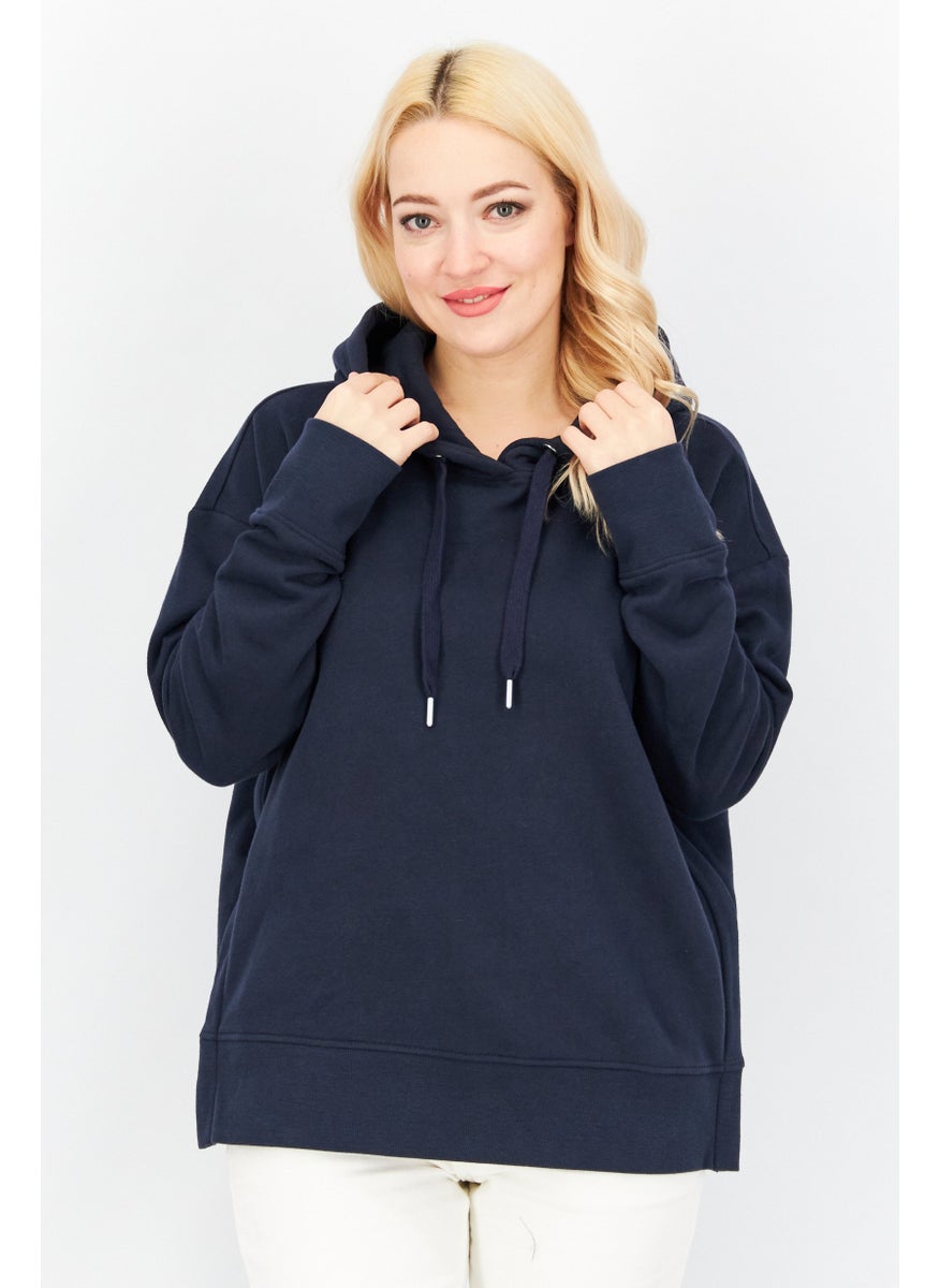 ESPRIT Women Drawstring Long Sleeve Hooded Sweatshirt, Navy Blue  - Image 1