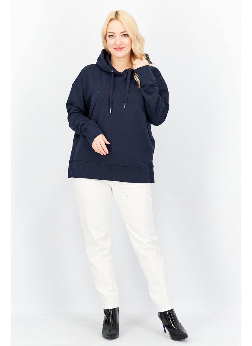 ESPRIT Women Drawstring Long Sleeve Hooded Sweatshirt, Navy Blue  - Image 2