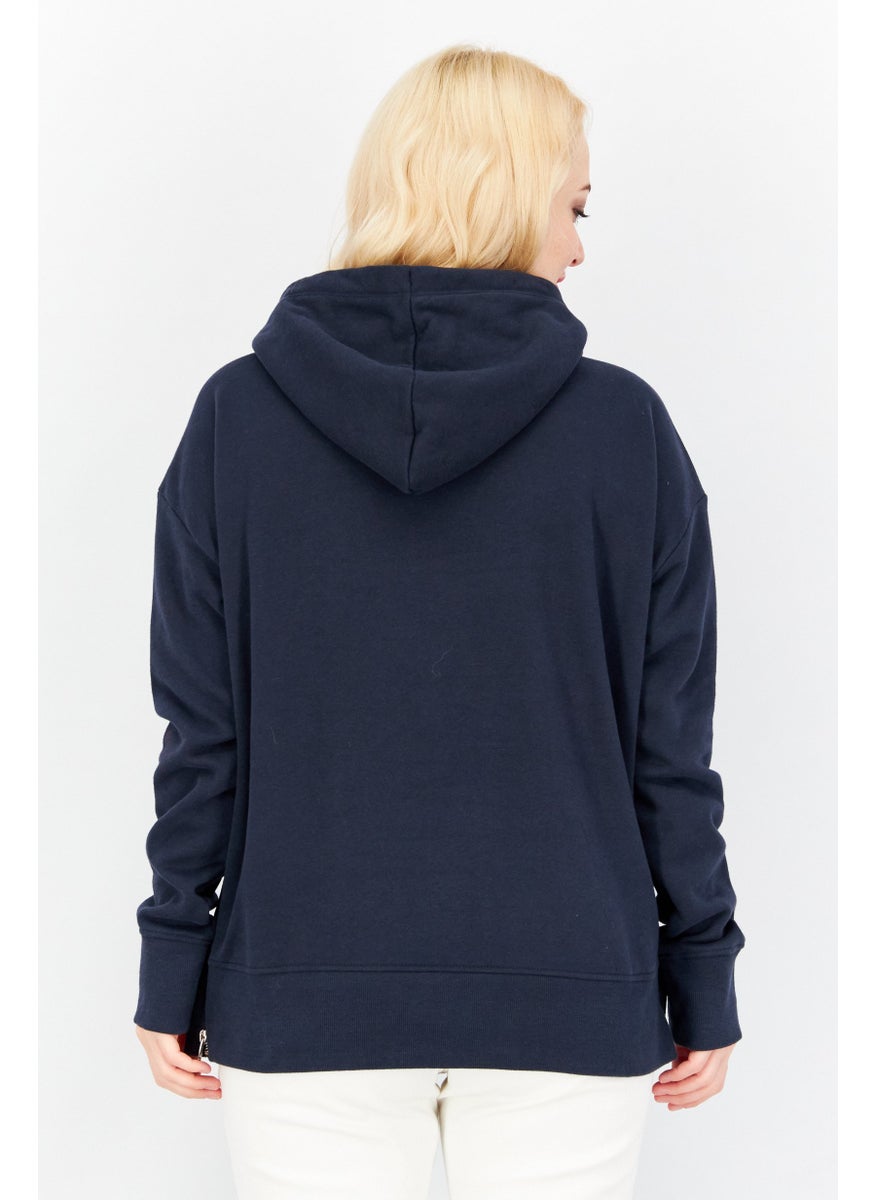ESPRIT Women Drawstring Long Sleeve Hooded Sweatshirt, Navy Blue  - Image 3