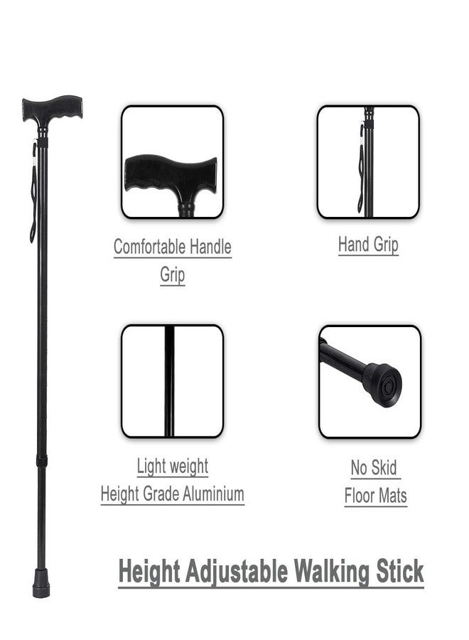 SMIC Adult Walking Stick Cane for Men/Women/Old Age People, Metal, Height Adjustable Walking Stick (Black) - Image 2
