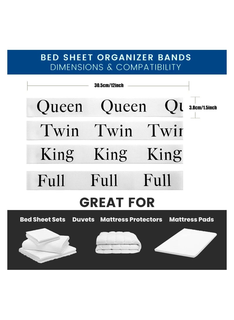 NIBEMINENT SYOSI Elastic Sheet Straps, Keeper Closet Organization Linen Labels, Foldable Sheets Set Organizer for Tidying Bedding, Four Styles King Twin Full Queen, 8 Pcs  - Image 3