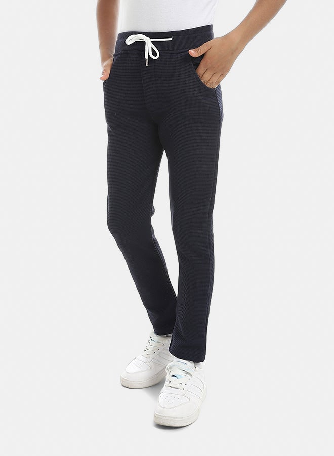 Andora Self Patterened Navy Elastic Waist Casual Pants-Navy - Image 4