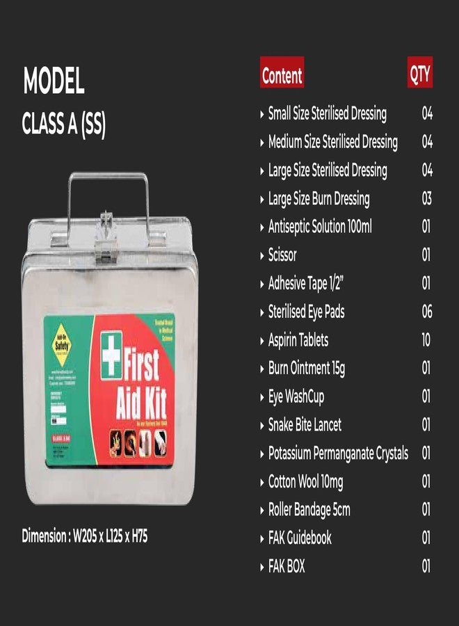 Jayco First Aid Kit with all items inside/Emergency Medical Kit/First Aid Box for Home Office Factory Industry - Class A Kit in a Stainless Steel Box - Image 2