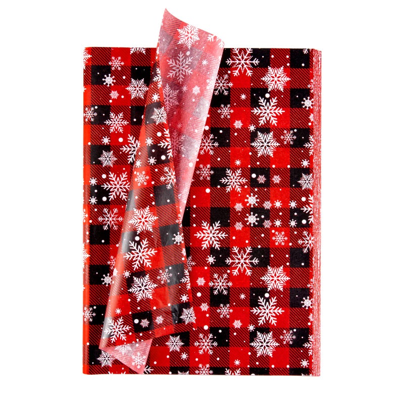 Whaline 120 Sheet Christmas Plaid Tissue Paper Snowflake Red Black Buffalo Plaids Gift Wrapping Paper 138 x 197 Inch Winter Snowflake Rustic Art Tissue Paper for Holiday Party Craft Gift Decor