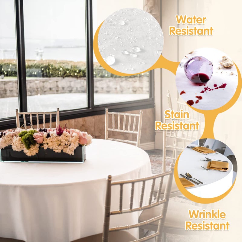 BRILLMAX 6 Pack White Round Tablecloths 120 Inch for 60â€ Tables - 150 GSM Polyester Fabric, Floor Length Drop, Water, Stain & Wrinkle Resistant Cloth Cover for Wedding Reception Banquet Dining - Image 3