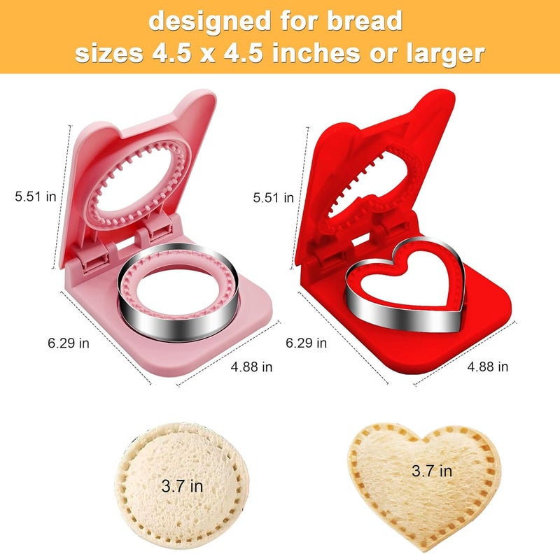 BaokiTook 2PCS Sandwich Cutter and Sealer,Sandwich Cutters for Kids Lunch,Crustless Sandwich Cutter, Round and Heart Cookie Cutter for Children Lunchbox and Bento Box (Pink Round+Red Heart) - Image 3