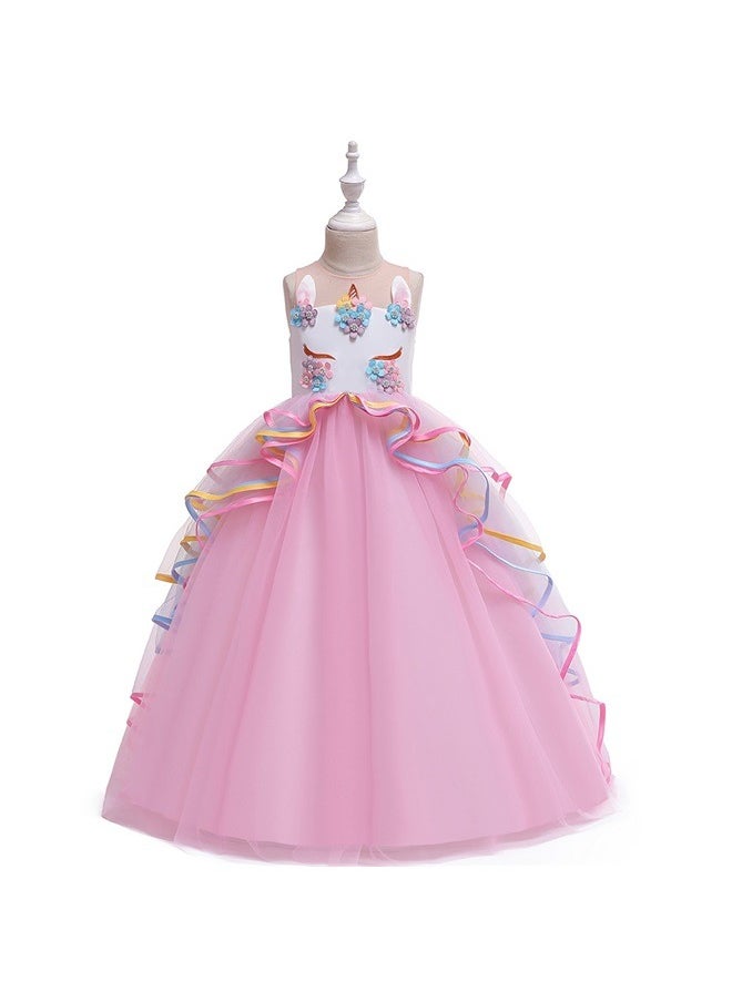 yongsheng Unicorn Headband Princess Costume Birthday Pageant Party Dance Performance Fancy Dress Up Outfit 150cm，Girl's Unicorn Rainbow Long Tulle Dress Wedding Birthday Princess Carnival Party Performance Dance Pageant Ball Gowns  - Image 1