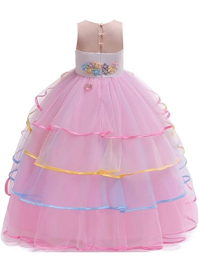 yongsheng Unicorn Headband Princess Costume Birthday Pageant Party Dance Performance Fancy Dress Up Outfit 150cm，Girl's Unicorn Rainbow Long Tulle Dress Wedding Birthday Princess Carnival Party Performance Dance Pageant Ball Gowns  - Image 3