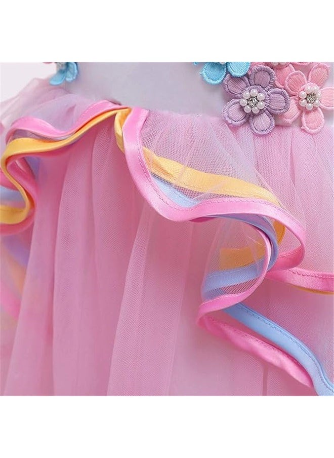 yongsheng Unicorn Headband Princess Costume Birthday Pageant Party Dance Performance Fancy Dress Up Outfit 150cm，Girl's Unicorn Rainbow Long Tulle Dress Wedding Birthday Princess Carnival Party Performance Dance Pageant Ball Gowns  - Image 4