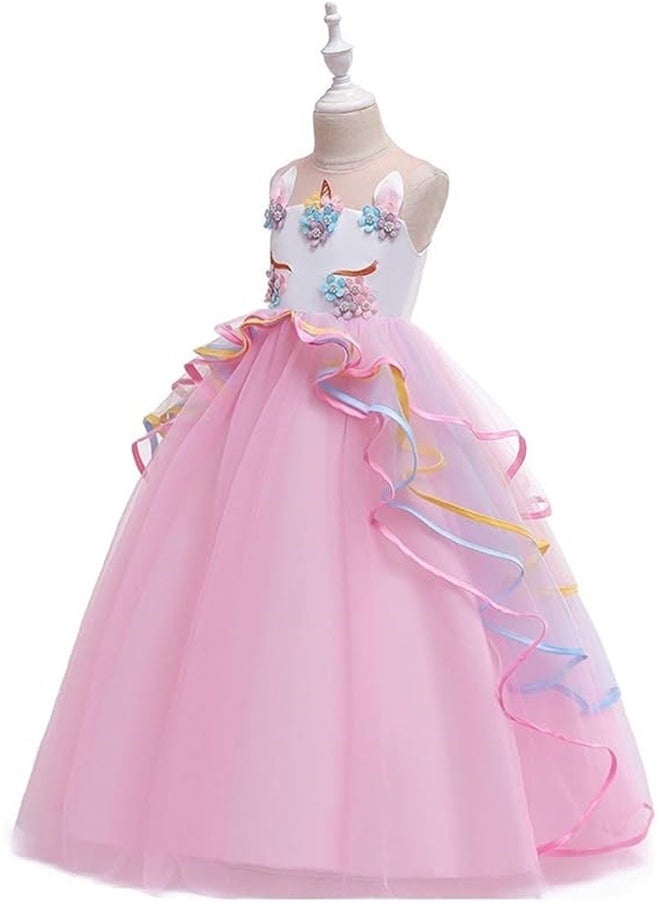 yongsheng Unicorn Headband Princess Costume Birthday Pageant Party Dance Performance Fancy Dress Up Outfit 150cm，Girl's Unicorn Rainbow Long Tulle Dress Wedding Birthday Princess Carnival Party Performance Dance Pageant Ball Gowns  - Image 2