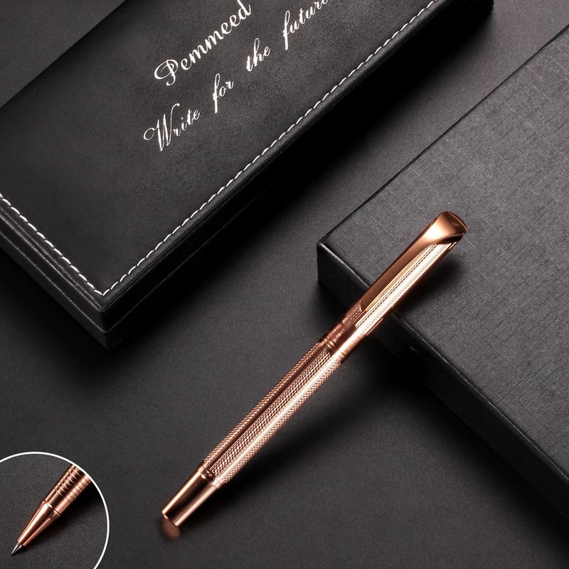 Penneed Pemmeed Rollerball Pen Liquid Ink Pens for Women Luxury Box Gel Pen Black Ink Fancy Pen Refillable for Executive Office,Professional,Birthday Nice Pens G5(Rose Gold) - Image 4
