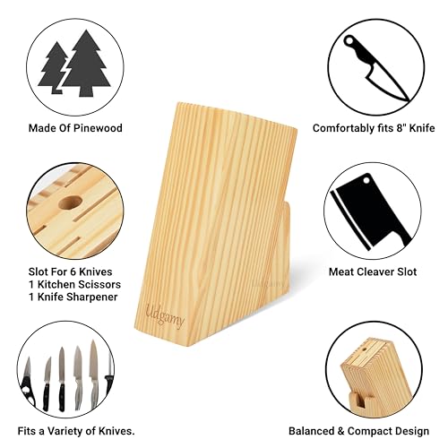 Udgamy Wooden Knife Stand for Kitchen with 6 Knife Slot- Knife Holder for Kitchen- Knife Holder Stand-Knife Stand Without Knife, Large - Image 4