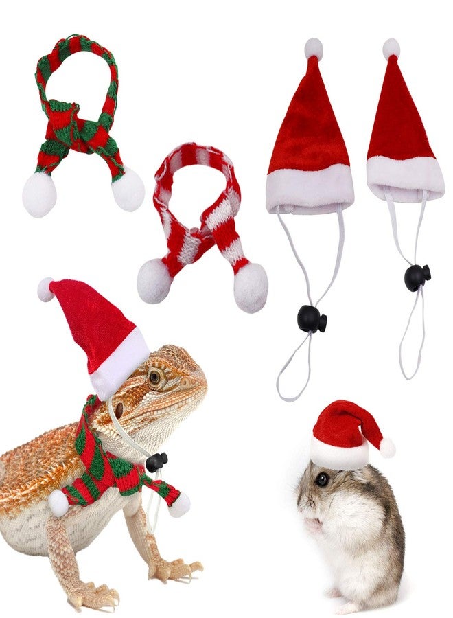 GABraden 2 Pack Bearded Dragon Lizard Christmas Hat and Scarf, Small Animal Guinea Pig Costume Clothing (2-Red, Christmas) - Image 1