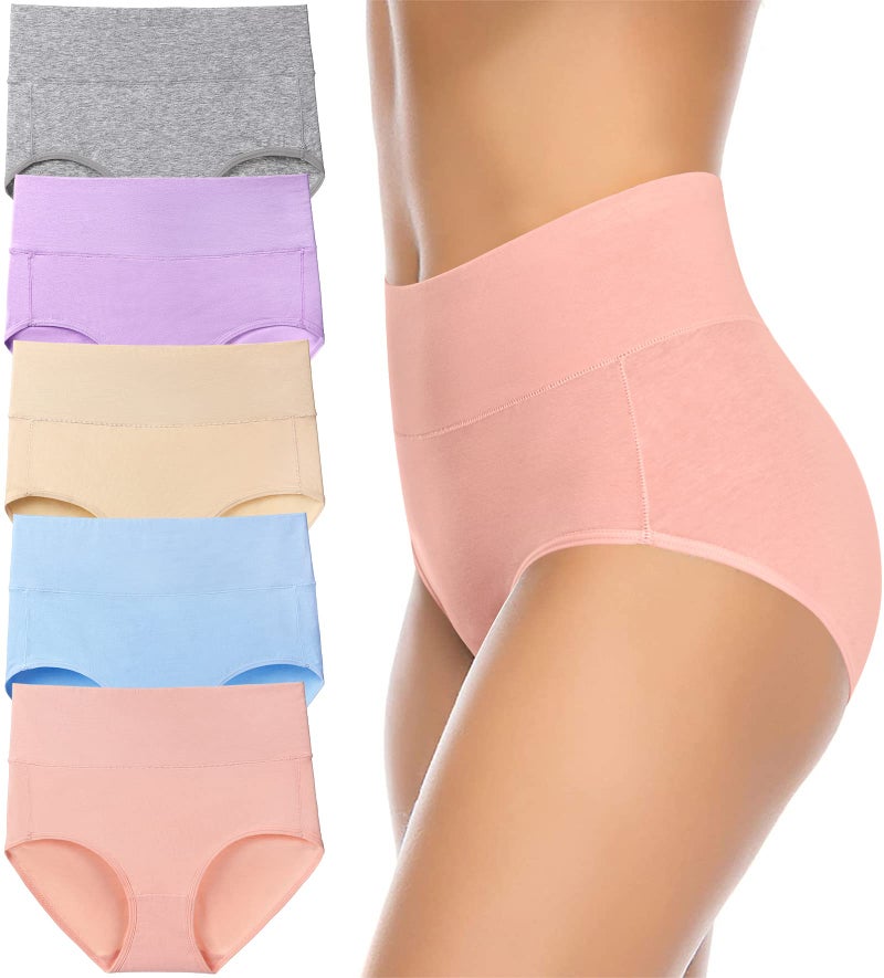 Annenmy Cotton High Waisted Women's Underwear Soft Brief Panties Regular and Plus Size (Medium, Light Colors, 5-Pack), Light Colors, 5-pack, X-Large - Image 1