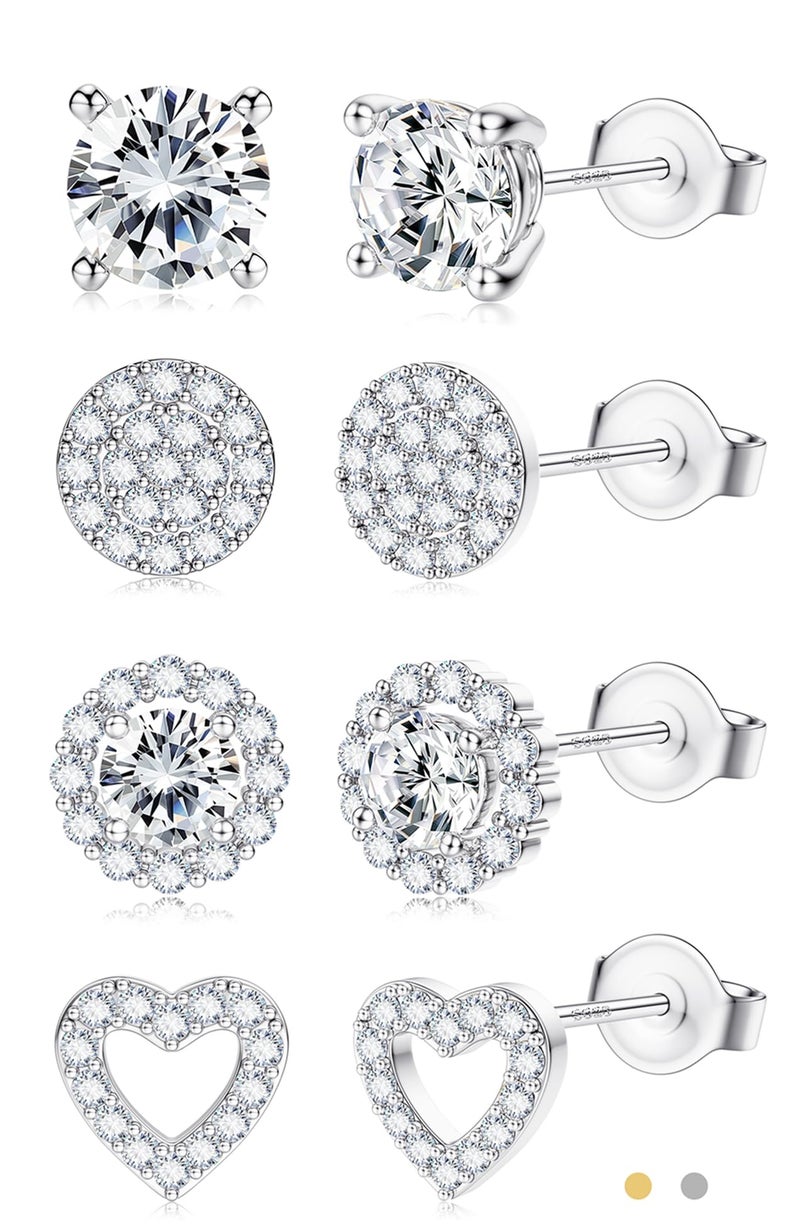 SAILIMUE Hypoallergenic Sterling Silver Stud Earrings for Women Men Brilliant Heart Knot Round Cubic Zirconia Earring Studs for Sensitive Ears Gold Silver Tone - Image 1