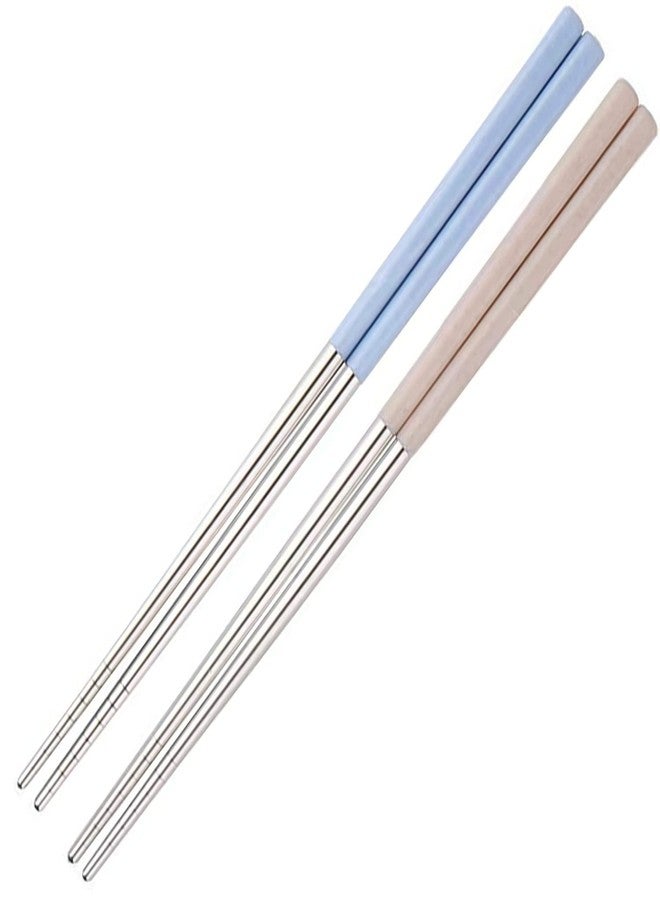 AIMERS Stainless Steel Chopsticks AIMERS Reusable 2 Pairs Dishwasher Safe Light Weight Chopsticks Set Chopsticks for Sushi and Noodles (Beige & Blue) - Image 1