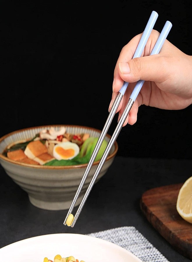 AIMERS Stainless Steel Chopsticks AIMERS Reusable 2 Pairs Dishwasher Safe Light Weight Chopsticks Set Chopsticks for Sushi and Noodles (Beige & Blue) - Image 3