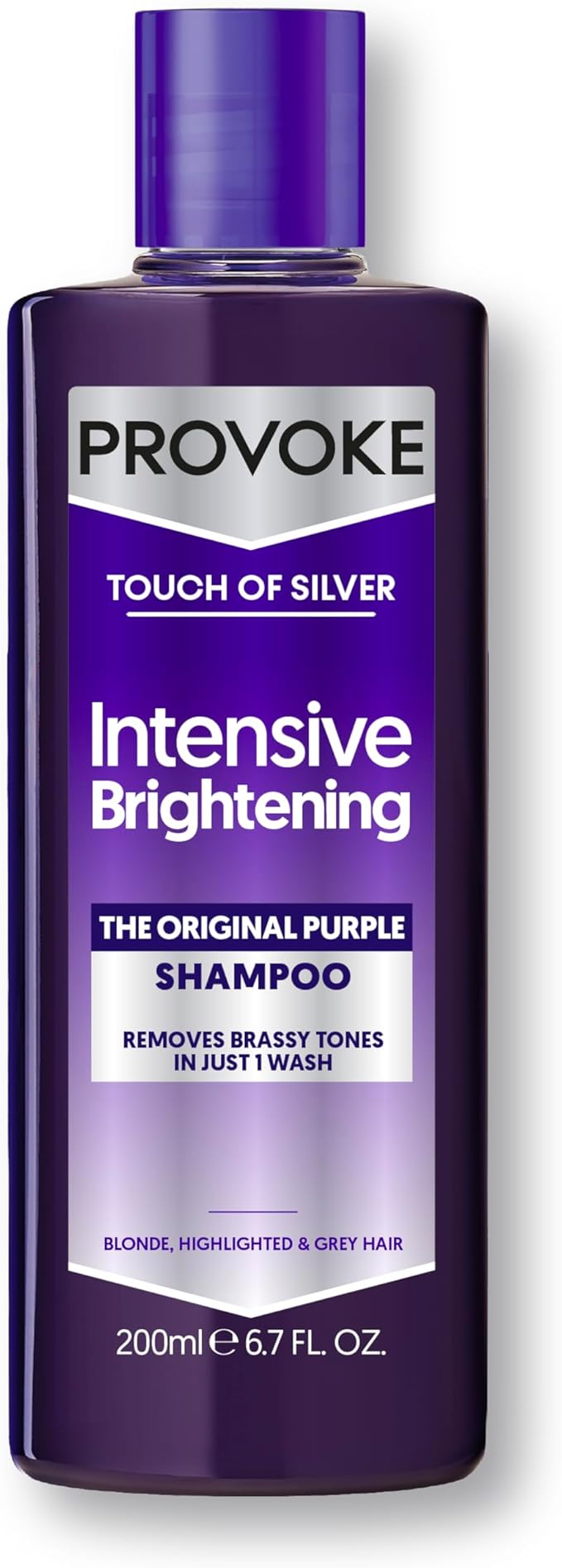 PROVOKE Touch Of Silver Brightening Purple Shampoo 200 ml Neutralises Yellow and Orange tones Formulated with Violet and Blue Pigments - Image 1
