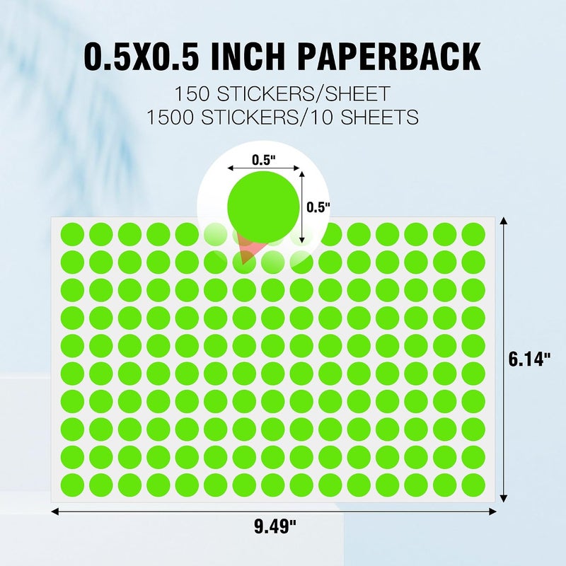 PARLAIM 1/2 Inch Color Code Dot Sticker Labels,1500 Pcs Light Green Round Circle Stickers for Home Office Marking,Organizing (Light Green) - Image 2