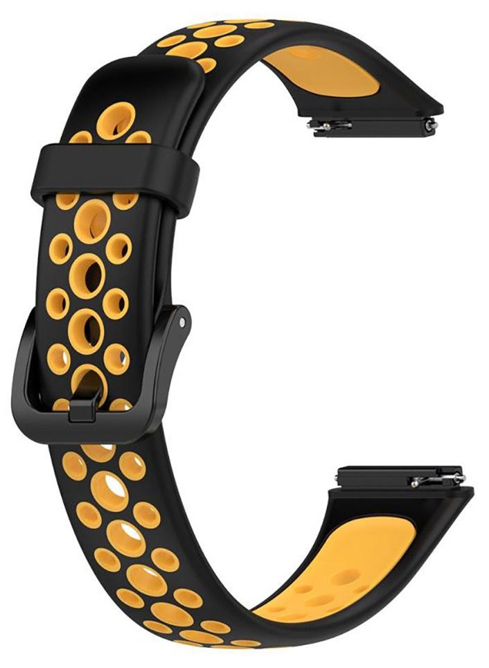 سوار رياضى مخرم من السليكون لهواوى باند 7 - اسود في اصفر Huawei Band 7