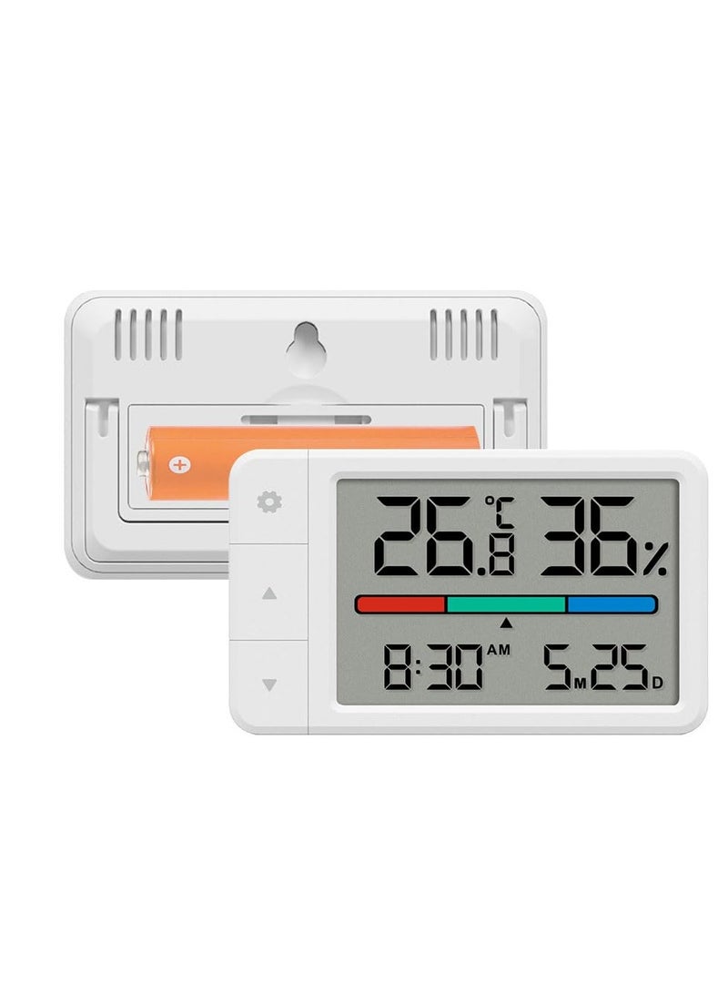 SYOSI 1 قطعة مقياس رطوبة رقمي صغير لقياس درجة الحرارة والرطوبة في الغرف مع شاشة عرض للتاريخ والوقت للحدائق والمخازن والرضع - Image 1