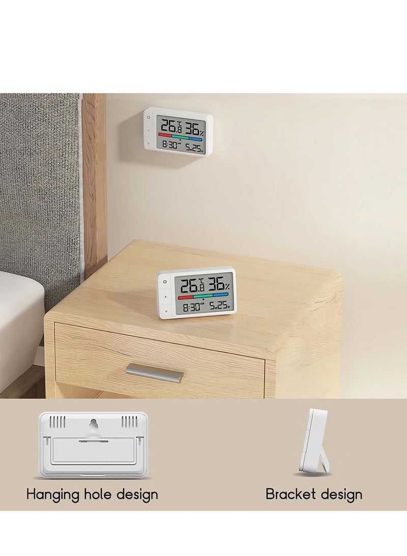 SYOSI 1 قطعة مقياس رطوبة رقمي صغير لقياس درجة الحرارة والرطوبة في الغرف مع شاشة عرض للتاريخ والوقت للحدائق والمخازن والرضع - Image 2