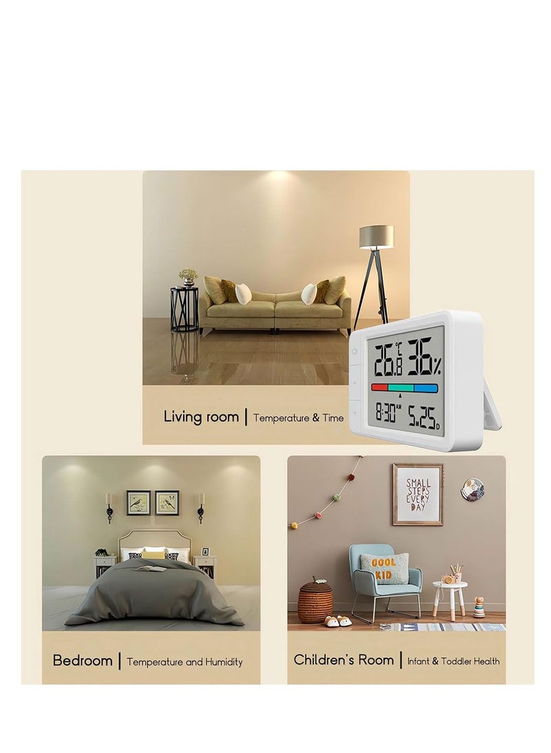 SYOSI 1 قطعة مقياس رطوبة رقمي صغير لقياس درجة الحرارة والرطوبة في الغرف مع شاشة عرض للتاريخ والوقت للحدائق والمخازن والرضع - Image 3
